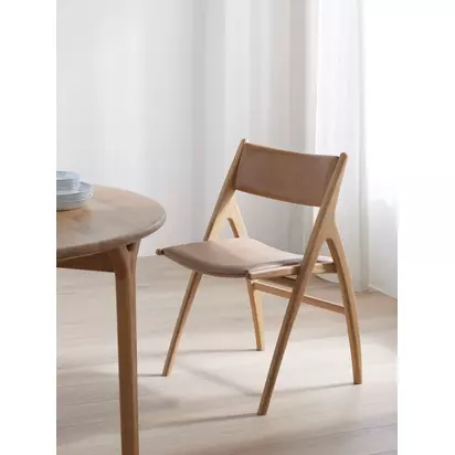 John Lewis X-Ray Leather Dining Chair Oak/Camel | H84 x W53 x D55cm