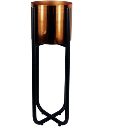 Tall Black Stand with Copper Metal Planter - Brown