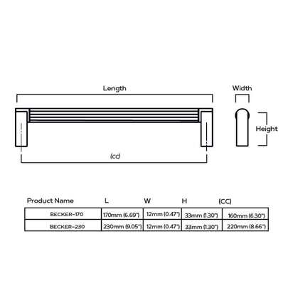 BECKER Grooved D-Bar Handle - Stainless Steel - 375mm (365mm CC)