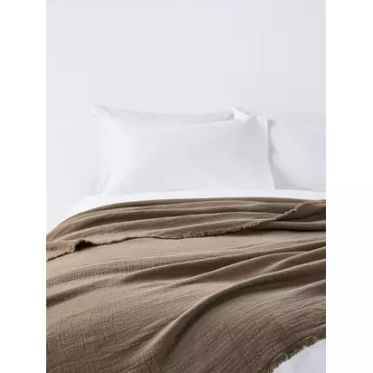 John Lewis Washed Cotton Bedspread Cocoa | 250 x 260cm