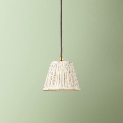 18cm Straight Empire Pendant shade in Grey Ferns Block Printed Cotton