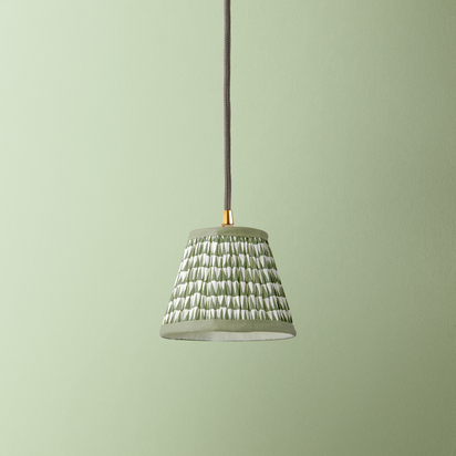 18cm Straight Empire Pendant shade in Savannah block printed cotton in Green