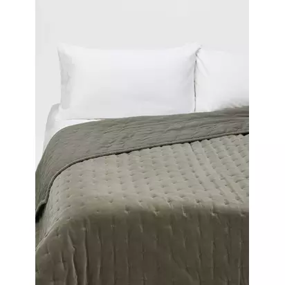 John Lewis Cotton Velvet Quilted Bedspread Avocado | 220x220cm