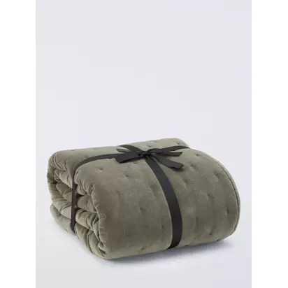 John Lewis Cotton Velvet Quilted Bedspread Avocado | 220x220cm
