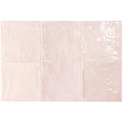 Zellige Square Pink Mist Moroccan Handmade Style 13.2cm x 13.2cm