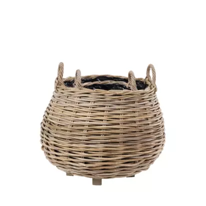 Pacific Kubu Rattan Indoor/Outdoor Bulbous Planter, Set of 2, Brown Brown