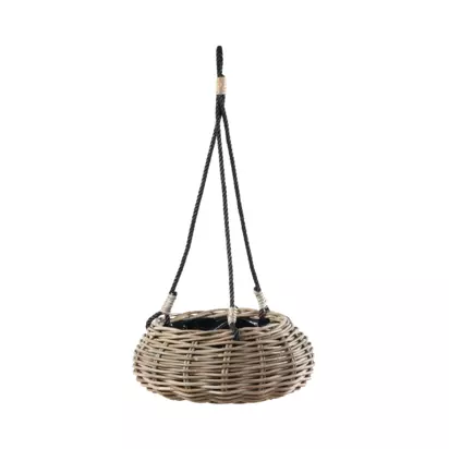Pacific Kubu Rattan Indoor/Outdoor Hanging Basket Planter, Grey Grey | H70 x W30 x D30cm