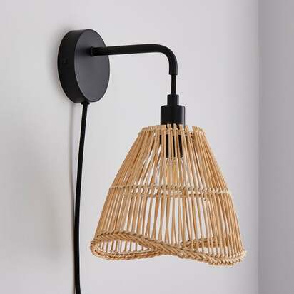 Elements Jaula Rattan Plug In Wall Light