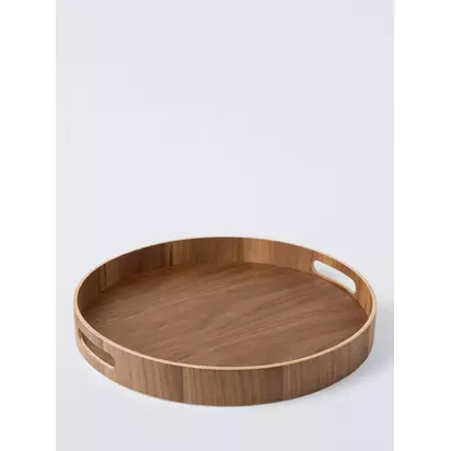 John Lewis Round Walnut Veneer Tray, 40cm Brown | H 5 x Dia. 40cm