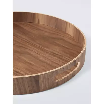 John Lewis Round Walnut Veneer Tray, 40cm Brown | H 5 x Dia. 40cm