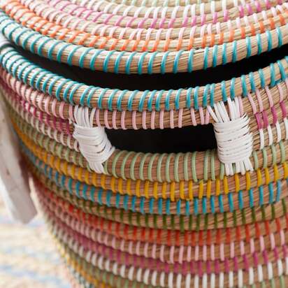 Rainbow Round Woven Storage Basket with Lid