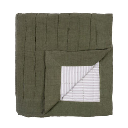 Loaf 200 x 230cm Easy Squish Linen Quilt in Green Wool Texture Cushion