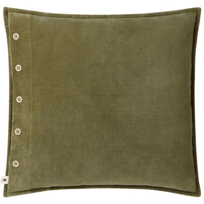 Loaf 60cm x 60cm Easy Buttons Velvet Cushion in Olive Long Pile Wool