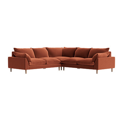 Loaf Even Sided Slow Riser Corner Sofa in Orange Velvet - Broken Pot