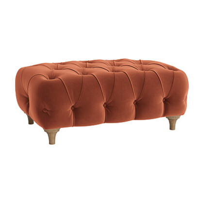 Loaf Rectangle Treacle Footstool in Orange Velvet - Broken Pot with Leg No. 5