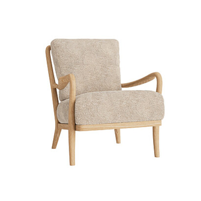 Loaf Shearer Easins Accent Chair in Whitewashed Oak in Beige Sheepskin