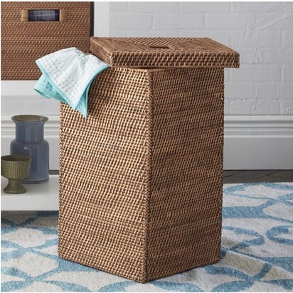 Modern Weave Lidded Hamper Basket-Natural