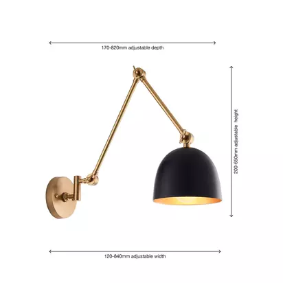 Bay Lighting Broma Swing Arm Wall Light Antique Brass | H20-65 x W12-84 x D17-82cm