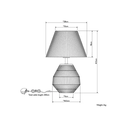 John Lewis Linear Ceramic Table Lamp, Charcoal Charcoal | H41.5 x W28 x D28cm