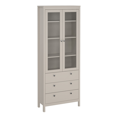 Riverton China Cabinet 2 Glass Doors with 3 Drawers in Cashmere