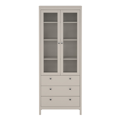 Huxham China Cabinet 2 Glass Doors with 3 Drawers in Cashmere