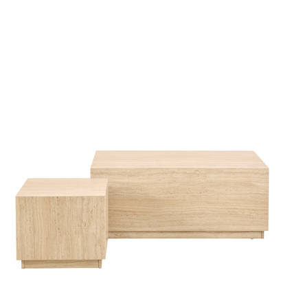 Hadley 2 Square and Rectangular Coffee Table Set of 2 in Travertine Rough Paper Effect