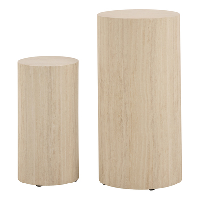 Hadley 2 Round Pedestal Set of 2 in Travertine Rough Paper