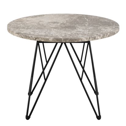 Osbourne 2 round Side Table in Grey Marble and Black Coated Steel Base 55x41.4cm