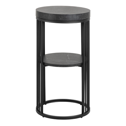 Niko Round Bedside Table 1 Shelf in Matt Black
