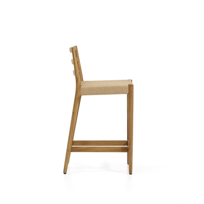 Analy stool with backrest in solid oak wood with natural finish and rope seat, 65 cm, FSC