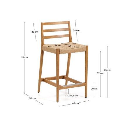 Analy stool backrest solid oak wood natural-tone finish and rope seat 65â€¯cm FSC 100%.