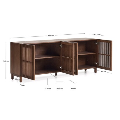 Beyla sideboard with 4 doors in ash veneer and solid ash wood with walnut-tone finish 180