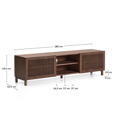 Beyla TV stand with 2 doors in ash veneer and solid ash wood with walnut-tone finish 180 x