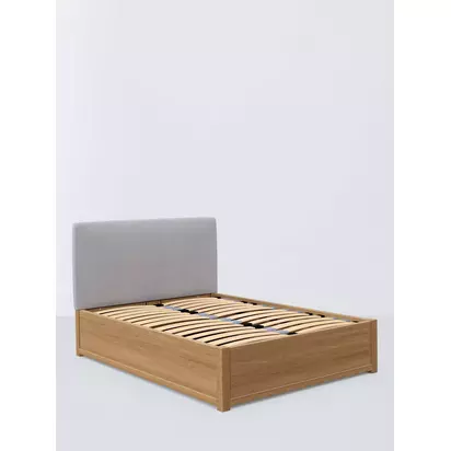 John Lewis Emilia Kitami Ottoman Storage Upholstered Bed Frame, Double Cotton Effect Grey | H102 x W144 x D203cm
