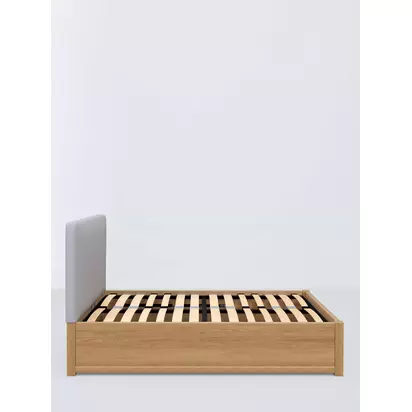 John Lewis Emilia Kitami Ottoman Storage Upholstered Bed Frame, Double Cotton Effect Grey | H102 x W144 x D203cm