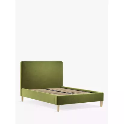 John Lewis Emily Upholstered Bed Frame, Small Double Deep Velvet Olive | H110 x W134 x D210cm