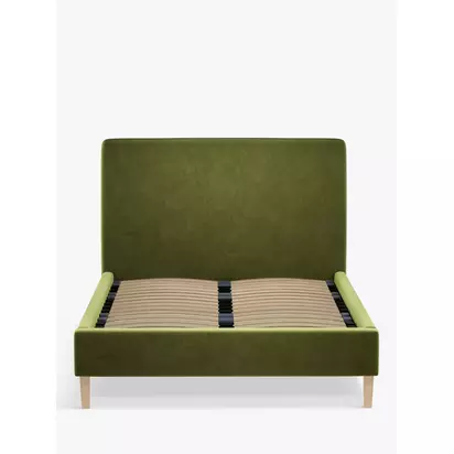 John Lewis Emily Upholstered Bed Frame, Small Double Deep Velvet Olive | H110 x W134 x D210cm