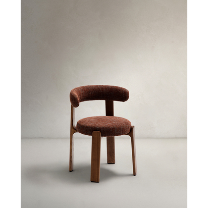 Granite fire-retardant chair in brown chenille and solid ash wood with walnut-coloured fin