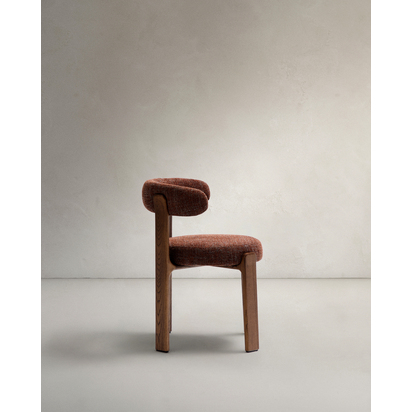 Granite fire-retardant chair in brown chenille and solid ash wood with walnut-coloured fin