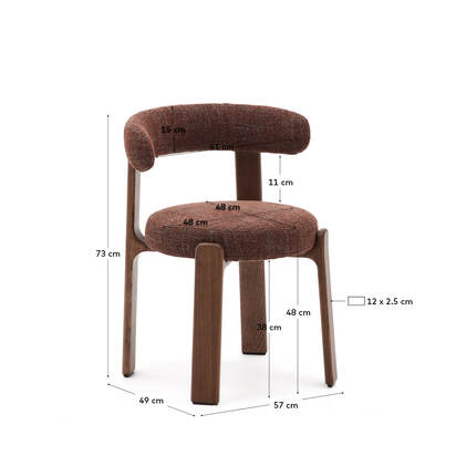 Granite fire-retardant chair in brown chenille and solid ash wood with walnut-coloured fin