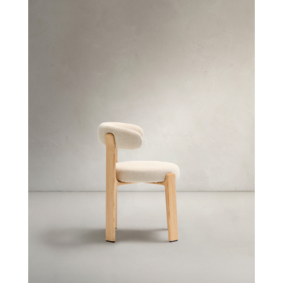 Granite fire-retardant chair in beige chenille and solid ash wood with natural-coloured fi