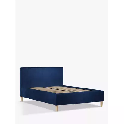 John Lewis Emily 2 Drawer Upholstered Bed Frame, King Size Deep Velvet Royal Blue | H110 x W164 x D220cm