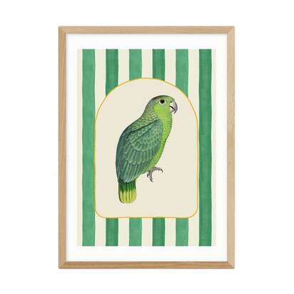 East End Prints Stripy Green Parrot Print
