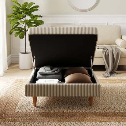 Zoe Pinstripe Fabric Square Storage Footstool