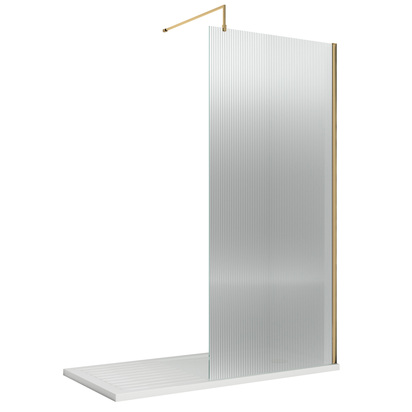 Harbour Contour Fluted Brushed Brass Glass Screen for Walk in Shower & Wetrooms - 1000mm