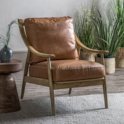 Hartshire Armchair Brown Leather 630x815x900mm