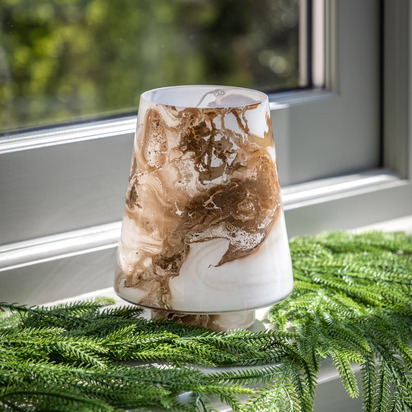 Studio Marbled Hurricane Small Gold White Candle Holder  - Small
