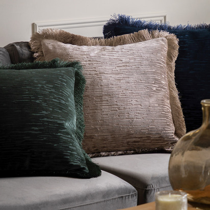 Alderstone Velvet Fringe Cushion Silver Poly Filled