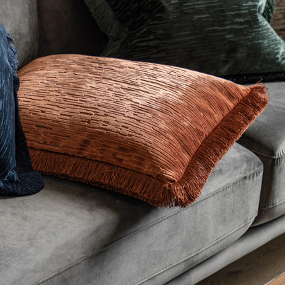 Alderstone Velvet Fringe Cushion Terracotta 500x500mm Poly Filled