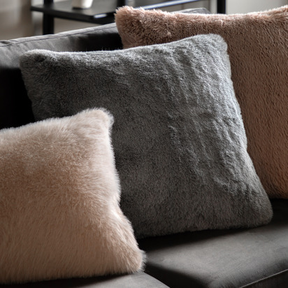 Henshire Faux Fur Cushion Smoke Grey  - 50X50CmFeather Filled